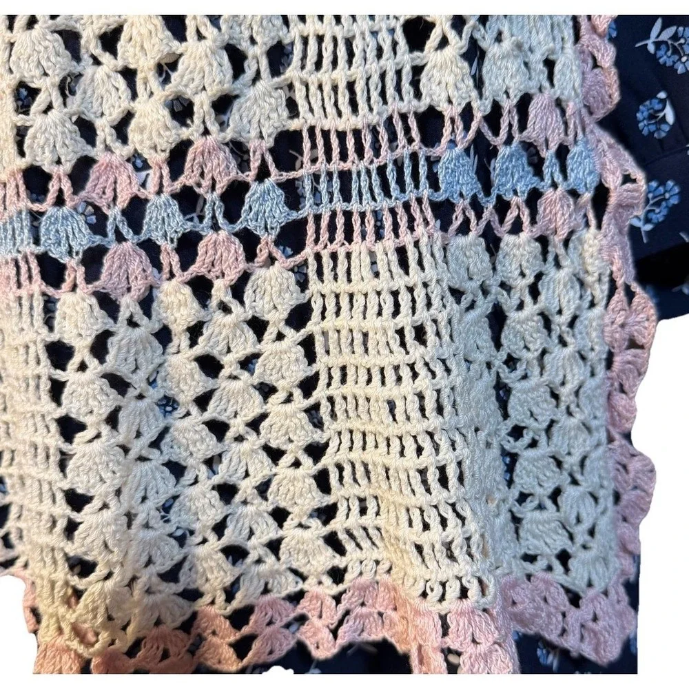 Vintage Cottagecore Apron Set Crochet Lace Embroidered Rose Sheer Hostess